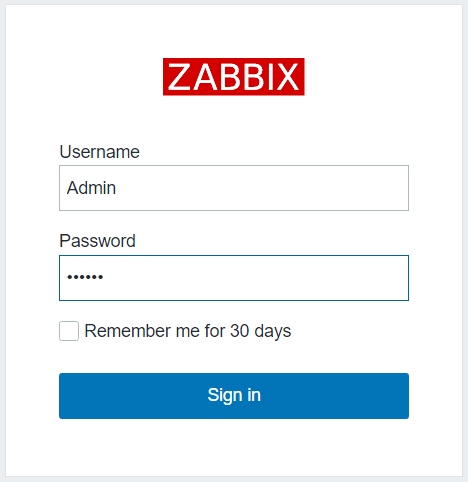 ZABBIX初回ログイン画面
